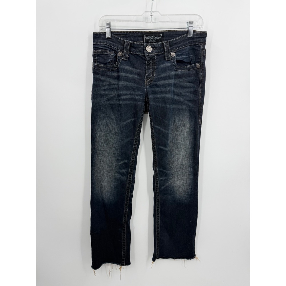 Big Star Liv Boot Jeans Women sz‎ 29 Dark Wash Raw Hem Whiskered Bootcut